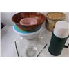Image 4 : (10+) Misc. Lot of: Plastic Nesting Bowls; Thermos; Chinese Dumpling Steamer