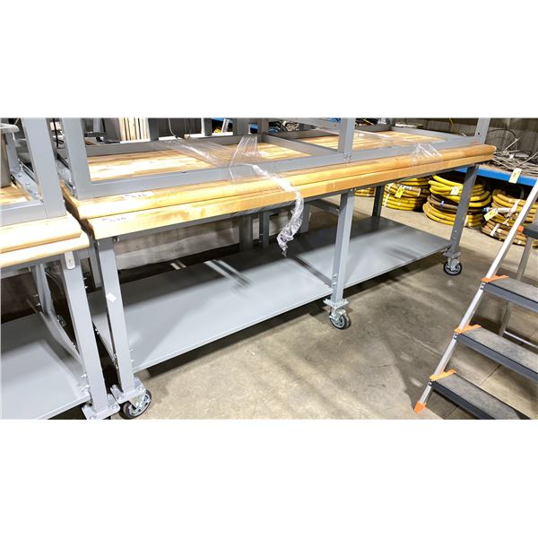 ULINE WOOD/METAL MOBILE HEIGHT ADJUSTABLE PACKING TABLE (96