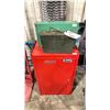 Image 1 : RED BEACH STORAGE CHEST ( 16.5"W X 10"D X 28"H ) & 2 ASSORTED METAL STORAGE BOXES