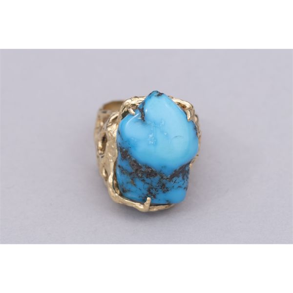 14K Gold Bisbee Turquoise Denote Filigree Ring