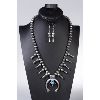 Image 1 : Squash Blossom Necklace with Sterling Beads & Turquoise on Naja with Squash Blossom Earrings