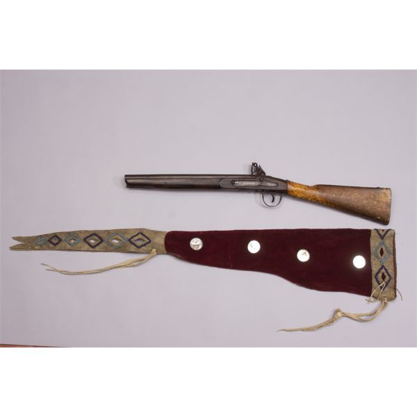 Antique Native American Buffalo Runner or Blanket Gun with Dog Soldier Beaded Scabbard