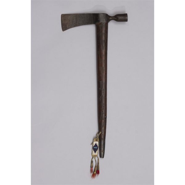Early Pipe Tomahawk with Fire Brands and Beaded Fall, Ca 19th Century