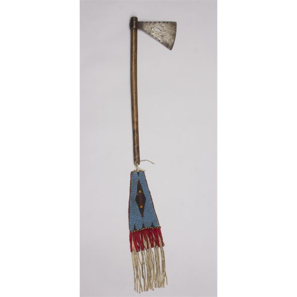 Native American Indian Missouri War axe with "Weeping Heart" Cutout and Beaded Fall, Ca 19th Century