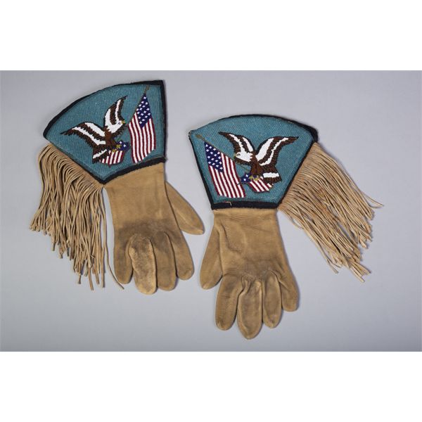 Native American Eagle and Flag Beaded Gauntlets