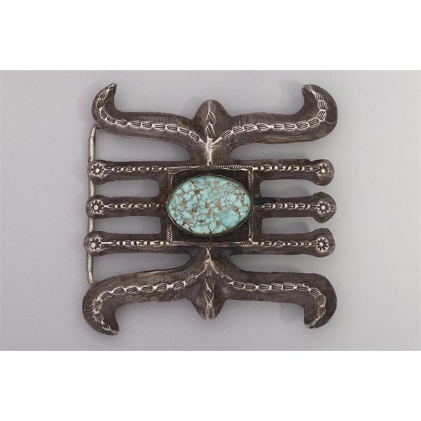 Silver Belt Buckle in Water Bug Design with Turquoise Stone