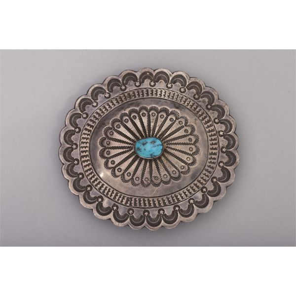 Toni Curtis, Native American Turquoise and Solid Sterling Silver Concho Belt Buckle