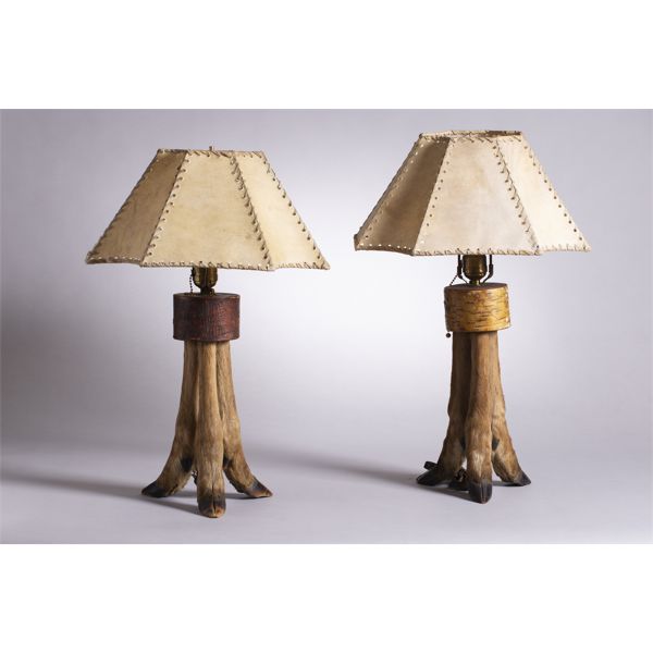 Lot of 2, Deer Hoof Lamps, Ca. 1920s