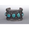 Image 1 : Old Pawn Bracelet 5 Turquoise Stones with Silver Leaf