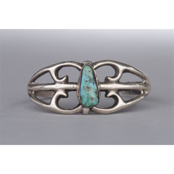 Navajo Sandcast Silver & Turquoise Cuff