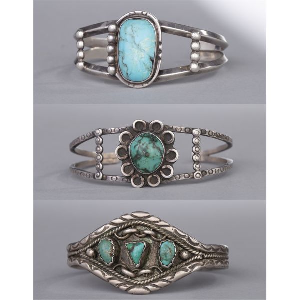 Lot of 3 Navajo Sterling Silver & Turquoise Bracelets