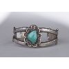Image 1 : Vintage Navajo Sterling Silver Bracelet with Turquoise Floral Design, Mid Century