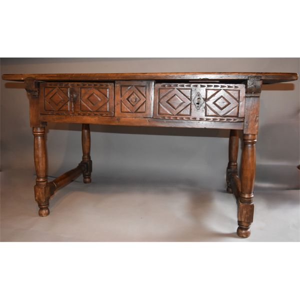 Mexican Colonial Table with 2 Drawers, Ca. 18th-19th Century