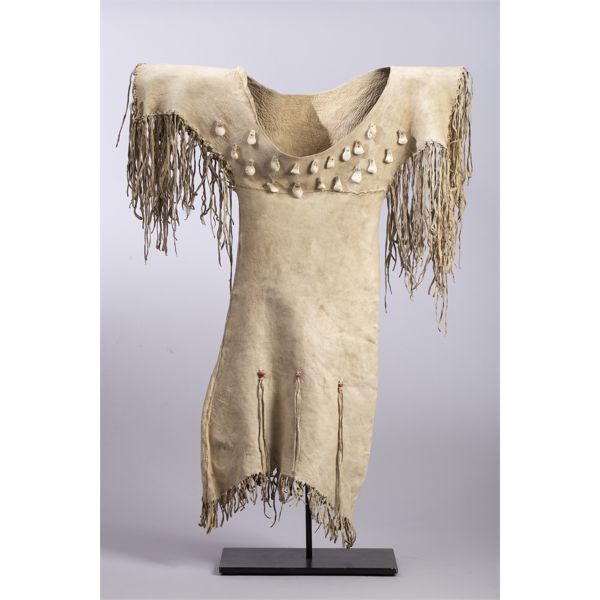 Southern Plains Child’s Hide Dress on Custom Stand, Ca. 1910
