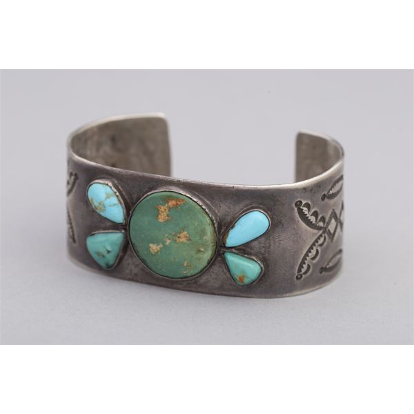 Historic Navajo Beautifully Stamped Ingot Silver Cuff with Arrows, Ca. 1920s