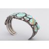 Image 3 : Historic Navajo Cuff of Brilliant Blue Turquoise Cabochons, Ca. 1930s