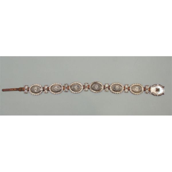 Third Phase Stamped Navajo Concha Belt Six Conchas, Seven Butterflies