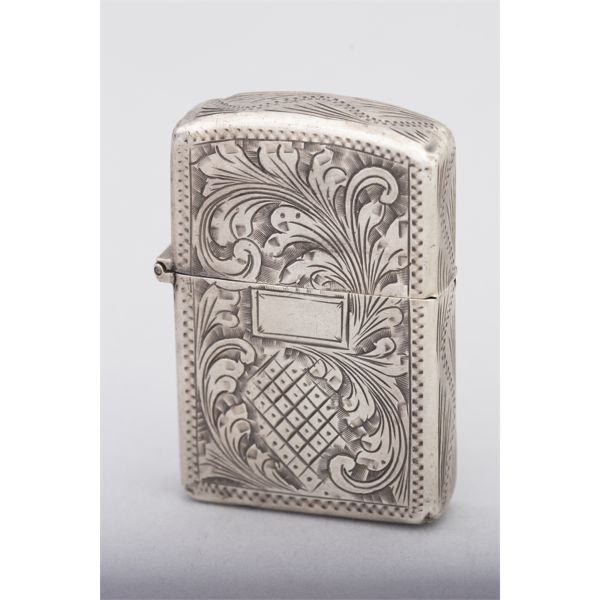 925 Sterling Silver Lighter Case with Western Floral Engraving, Zippo insert, Ca. 1940s