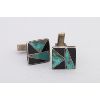 Image 1 : Zuni Inlaid Post Cuff Links, Turquoise & Jet, Ca. 1950s