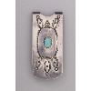 Image 1 : Vintage Navajo Stamped Sterling Money Clip with Turquoise Center Stone, Ca. 1950s