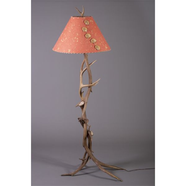 Elk Antler Floor Lamp with Western Coral Lamp Shade