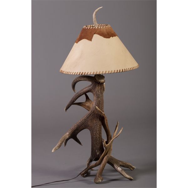 Elk Antler Table Lamp with Western Leather Shade