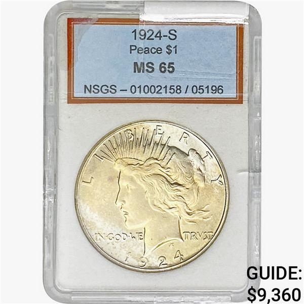 1924-S Silver Peace Dollar NSGS MS65