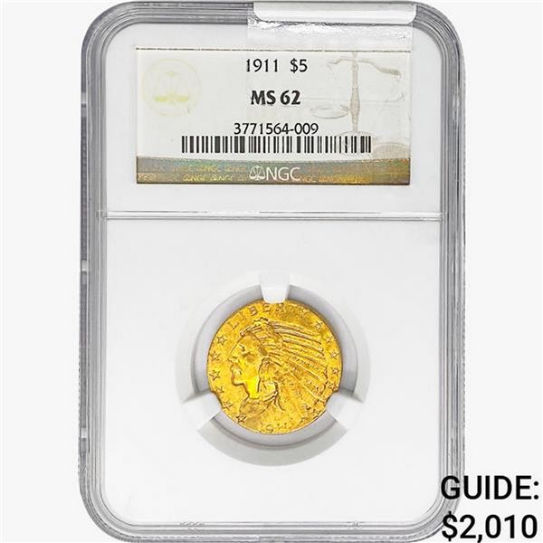 1911 $5 Gold Half Eagle NGC MS62