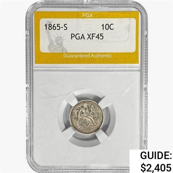 1865-S Seated Liberty Dime PGA XF45