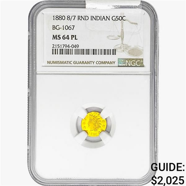 1880 8/7 Round California Gold Half Dollar NGC MS6