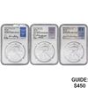 Image 1 : [3] 2007&2014 Silver Eagle NGC MS70 Signed