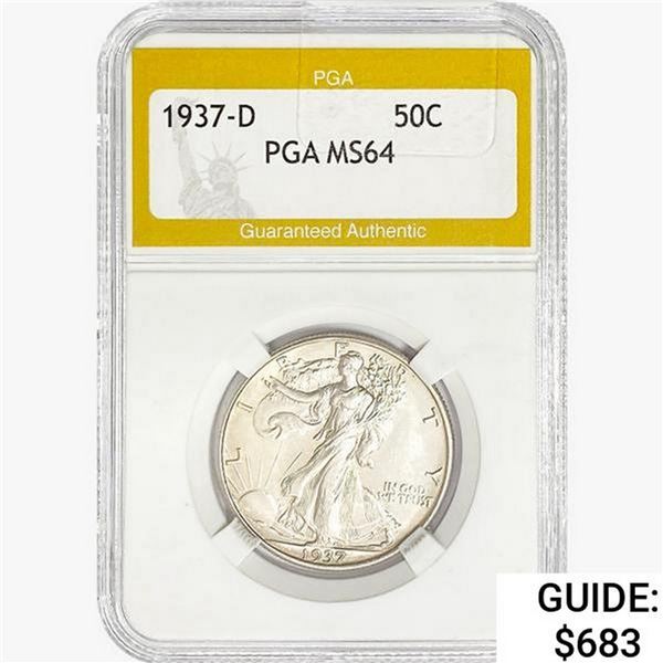 1937-D Walking Liberty Half Dollar PGA MS64