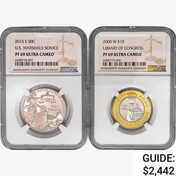 [2] US Commem Coinage w/ 1oz Plat & Gold Bimetalli