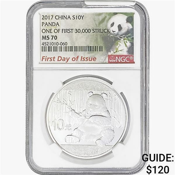 2017 1oz. Silver China Panda 10 Yuan NGC MS70 FDI