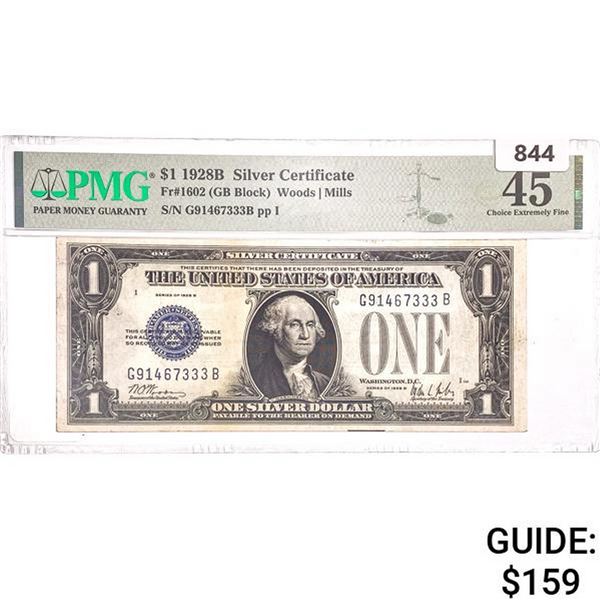 1928B $1 Silver Cert. PMG Ch EF 45