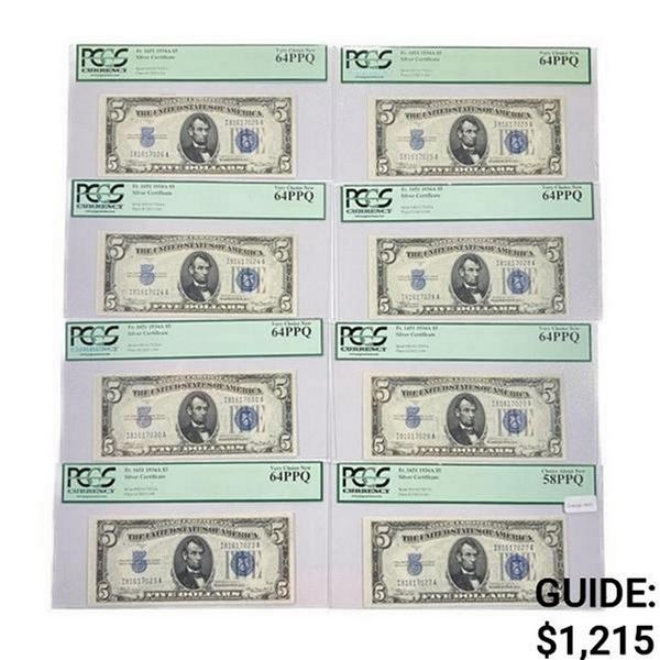 (8) 1934-A $5 Silver Cert PCGS