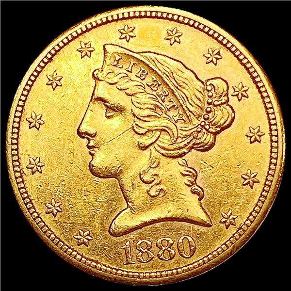 1880-S $5 Gold Half Eagle CHOICE AU