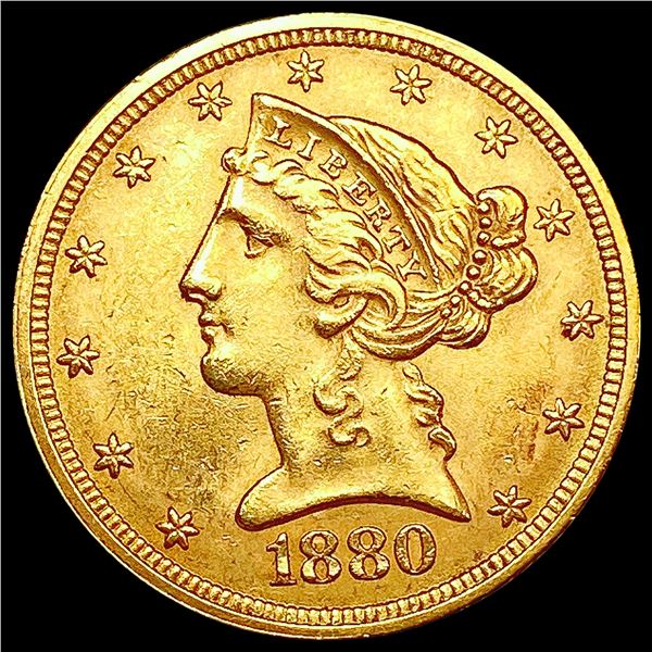 1880 $5 Gold Half Eagle CHOICE AU