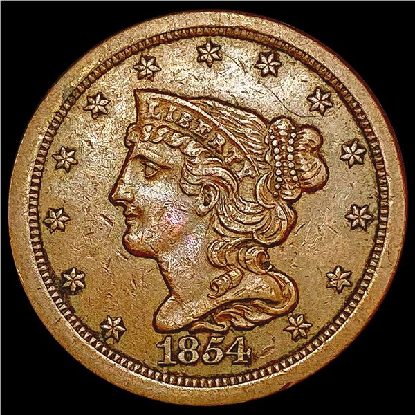 1854 Braided Hair Half Cent CLOSELY UNCIRCULATED