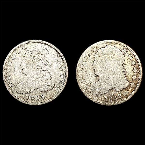 1832, 1835 Capped Bust Dime Collection [2 Coins] NICELY CIRCULATED