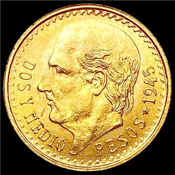 1945 Mexico Gold 2.5 Pesos 0.0603 UNCIRCULATED