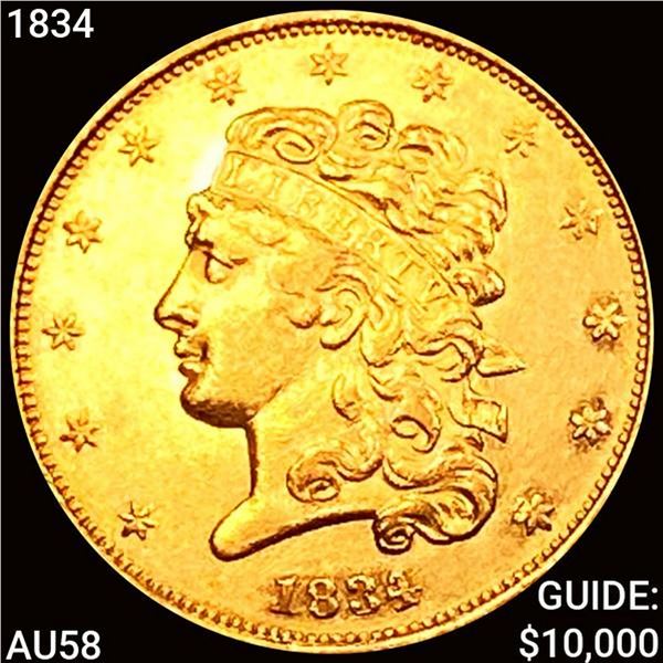 1834 $5 Gold Half Eagle CHOICE AU