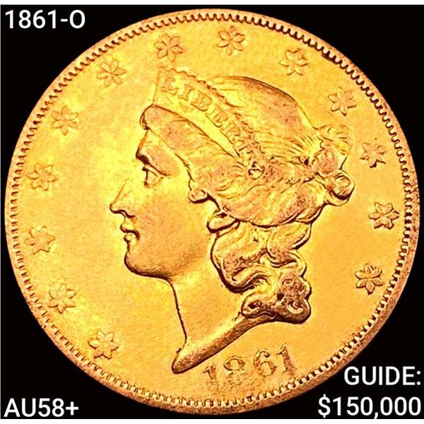 1861-O $20 Gold Double Eagle CHOICE AU+