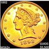 Image 1 : 1892 $5 Gold Half Eagle CHOICE BU+