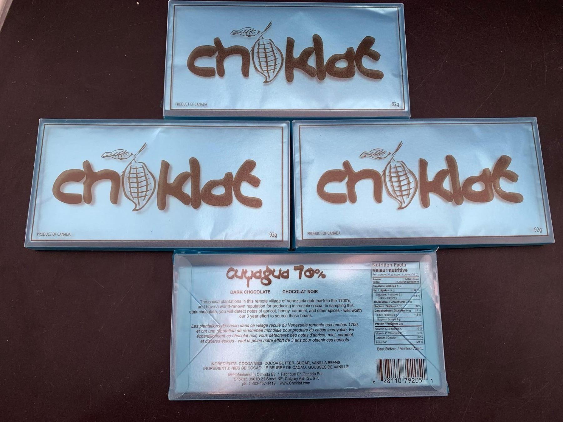 Choklet Dark Chocolate Choklot Candy Bars (4 x 92g)