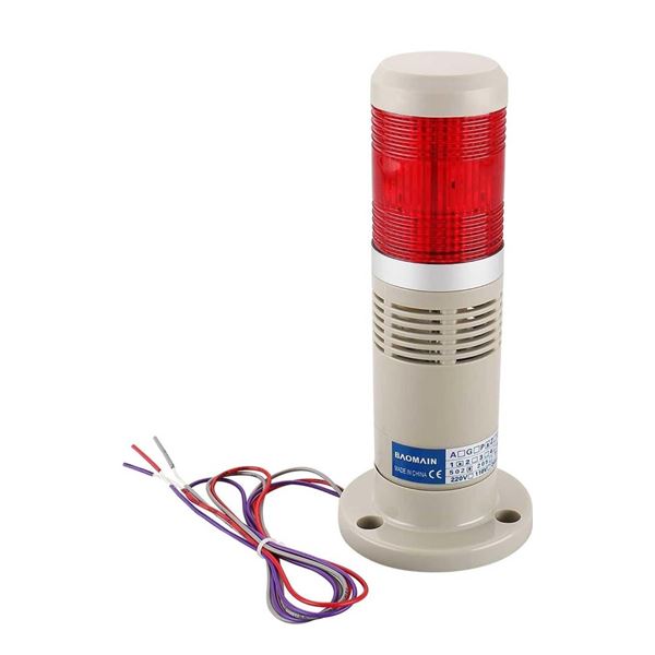 Baomain Alarm Warning Continuous Light 110V AC Industrial Buzzer Red LED Signal Tower Lamp LTP-502TJ