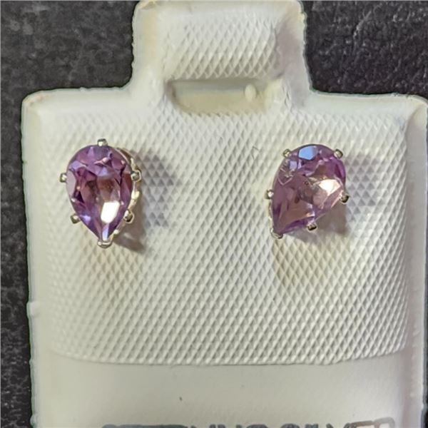 Silver Amethyst(0.8ct) Earrings (~Size 0) (~length 0 inches), Suggested Retail Value $60