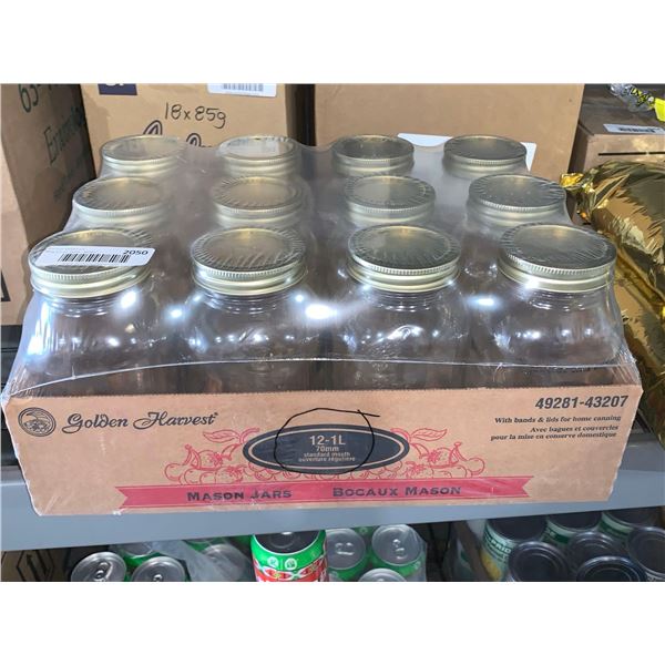 CASE LOT - Golden Harvest mason jars 12x1L