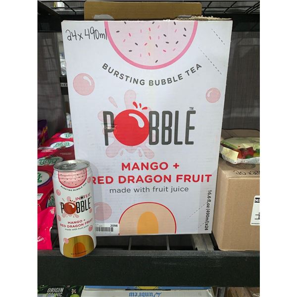 CASE LOT - Pobble mango + red dragon fruit bursting bubble tea drink 24x490ml