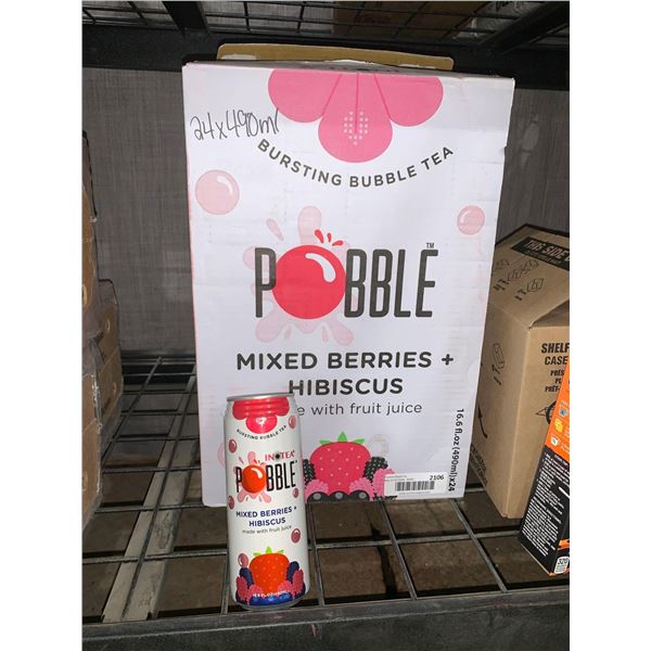 CASE LOT - Pobble mixed berries + hibiscus bursting bubble tea drink 24x490ml